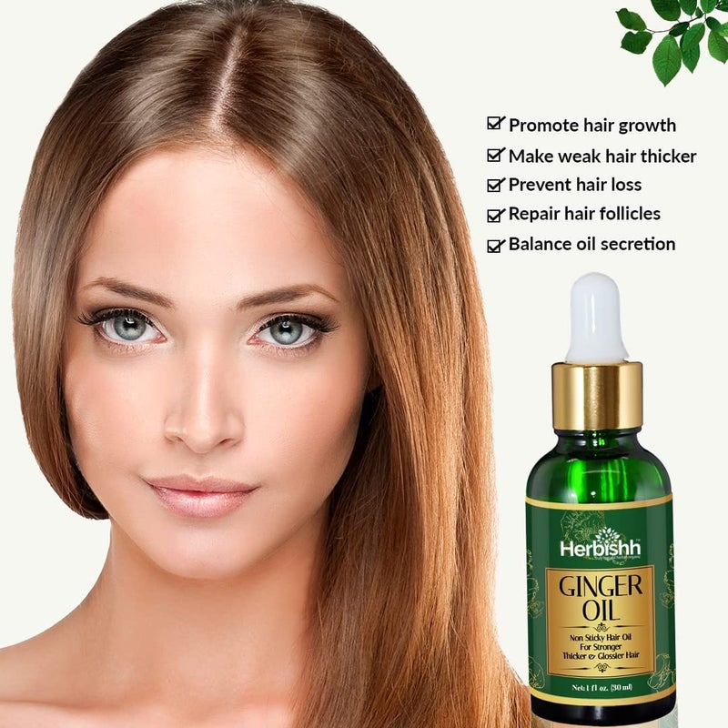 Herbishh Ginger Essential Oil (2 x 30ml) for Hair Growth, Non Sticky, Hair Growth Serum Oil for Thicker, Strong and Glossier Hair, with Dropper - Image 3